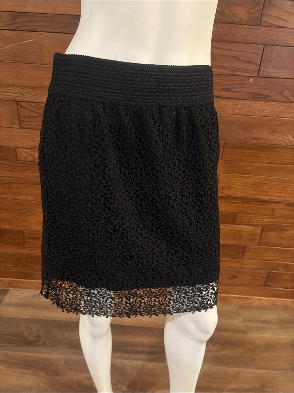 Suzy Shier Black Lace Pencil Midi Skirt